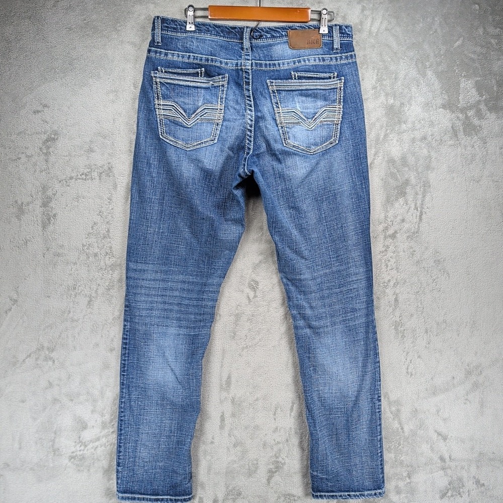 BKE Nolan Straight Jeans Size 34X33 (Act 36x33) Stretch Thick Stitch Whiskered - Picture 2 of 8